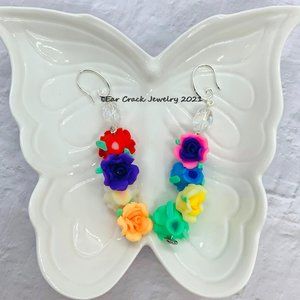 Hand Crafted - Clay Flower Bead Dangle Earrings
